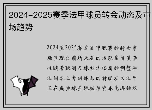 2024-2025赛季法甲球员转会动态及市场趋势