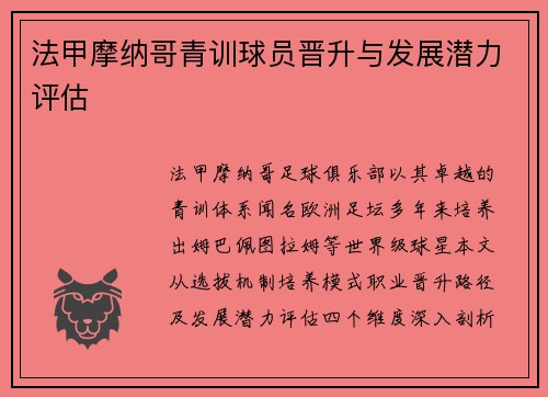 法甲摩纳哥青训球员晋升与发展潜力评估